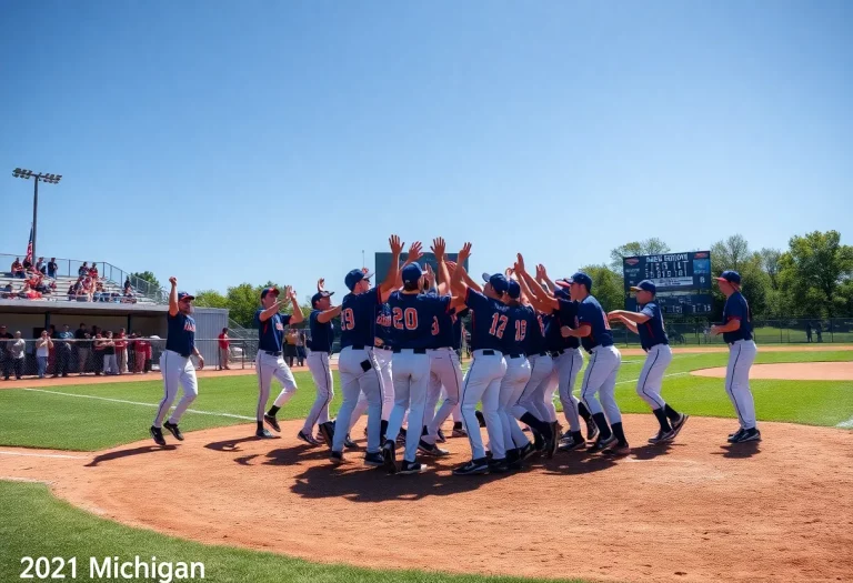 North Muskegon baseball team celebrating on the field