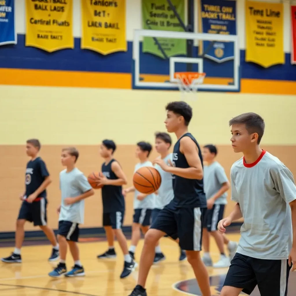 Northwood High School boys basketball team practicing