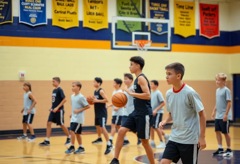 Northwood High School boys basketball team practicing