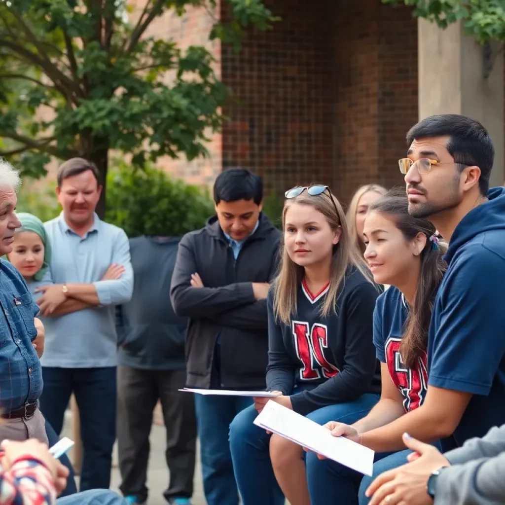 Community members discussing safety in schools