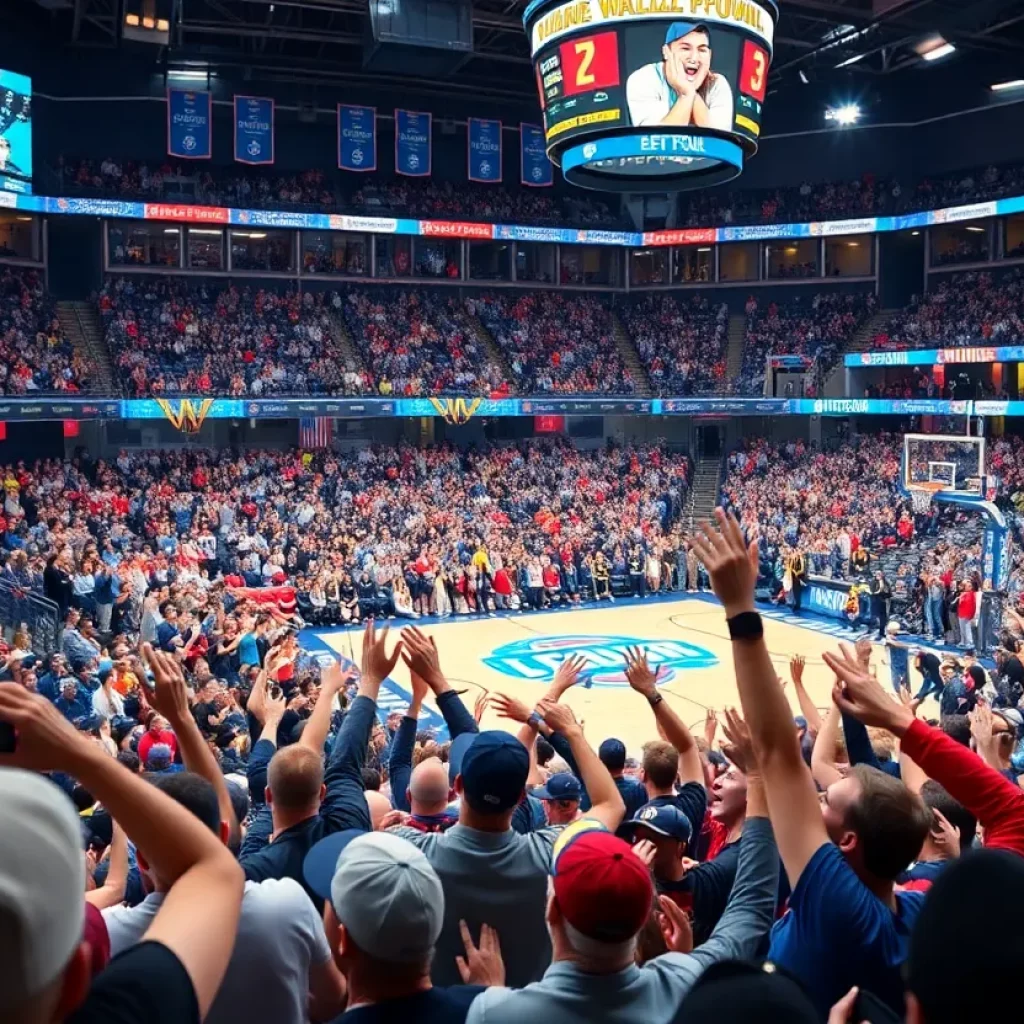 Fans cheering during Ohio basketball tournaments in an arena