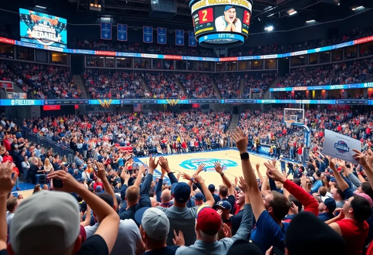 Fans cheering during Ohio basketball tournaments in an arena