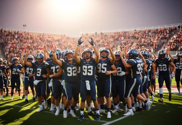 Celebration of Ontario Warriors football team on the field