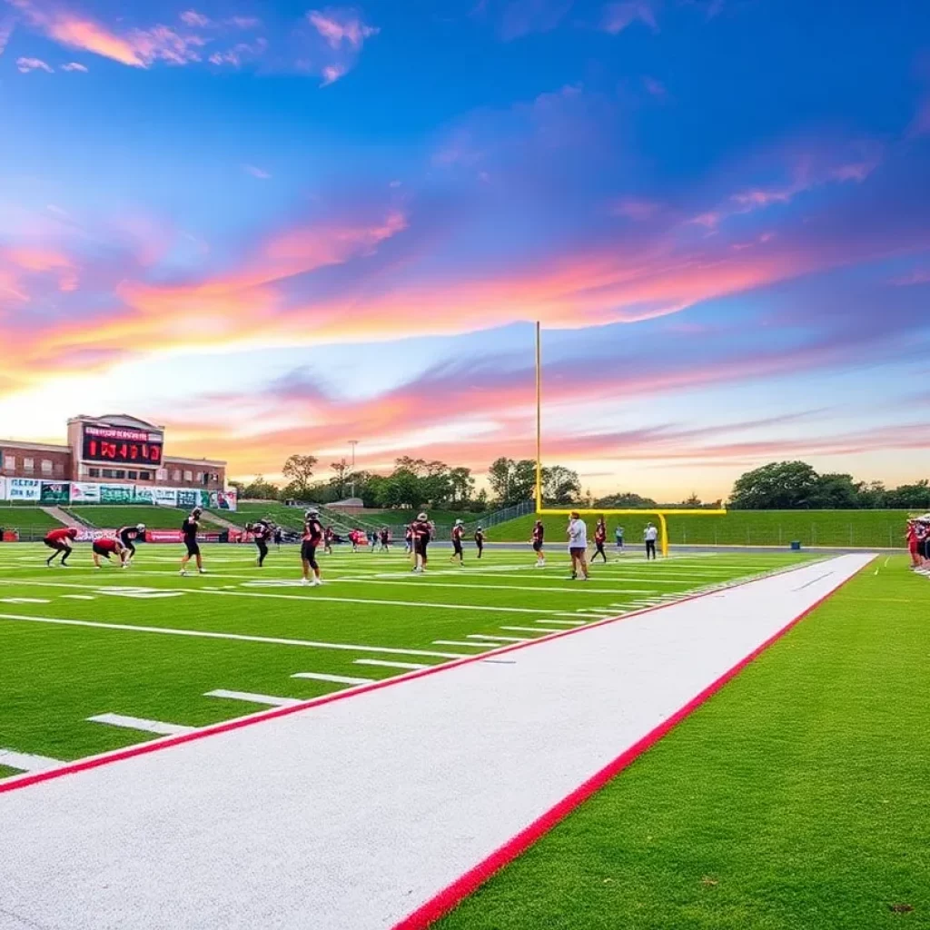 Osseo High School football players practicing on the field