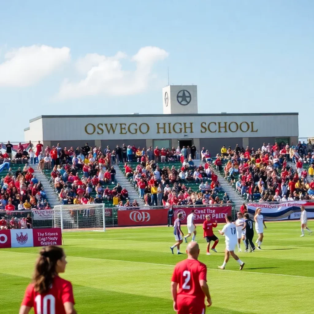 Oswego High School soccer fans cheering at a game