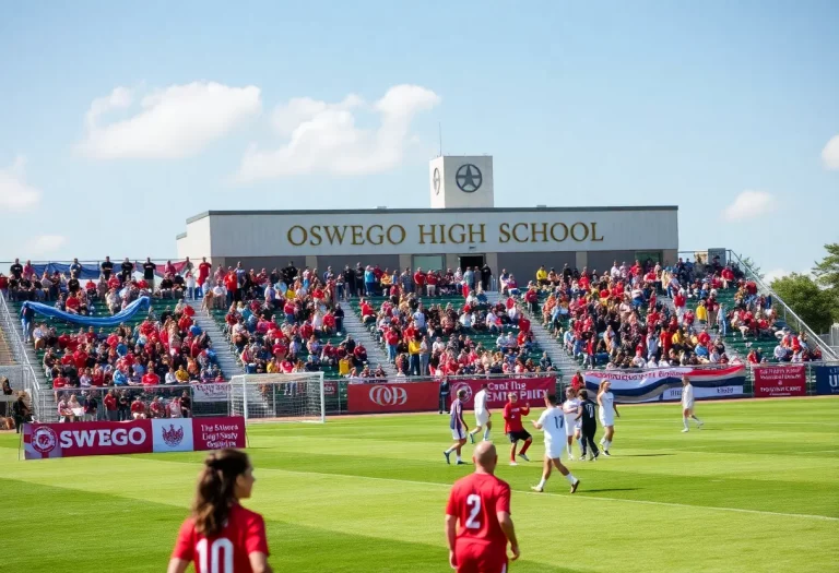 Oswego High School soccer fans cheering at a game