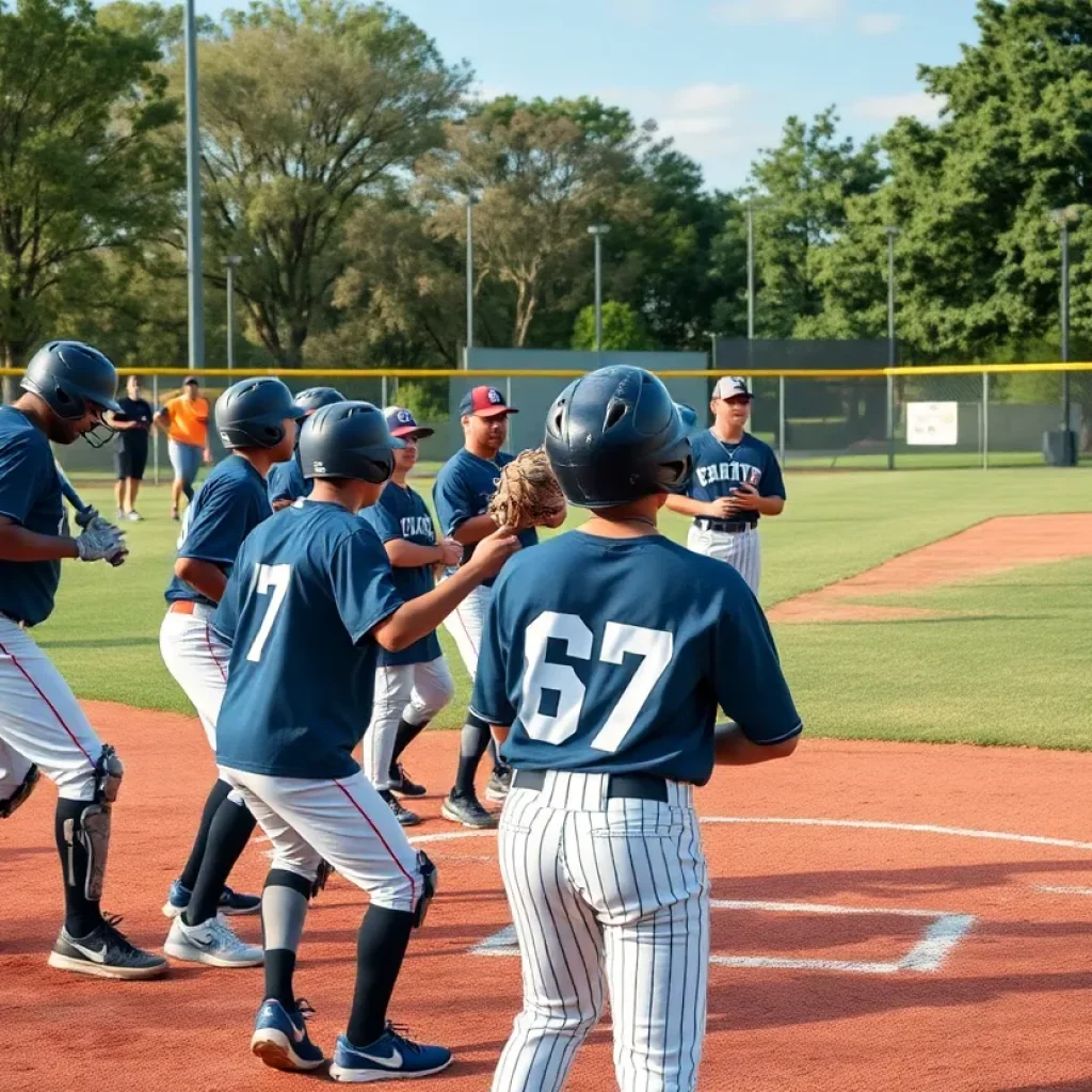 Palisades High School baseball team practicing in a park
