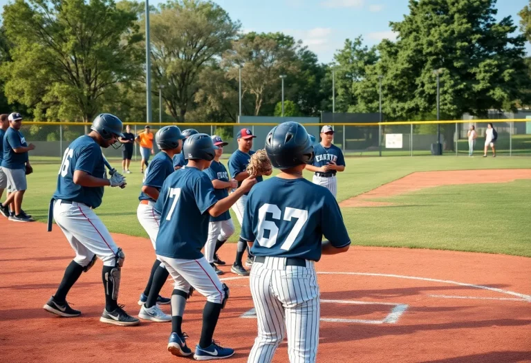 Palisades High School baseball team practicing in a park