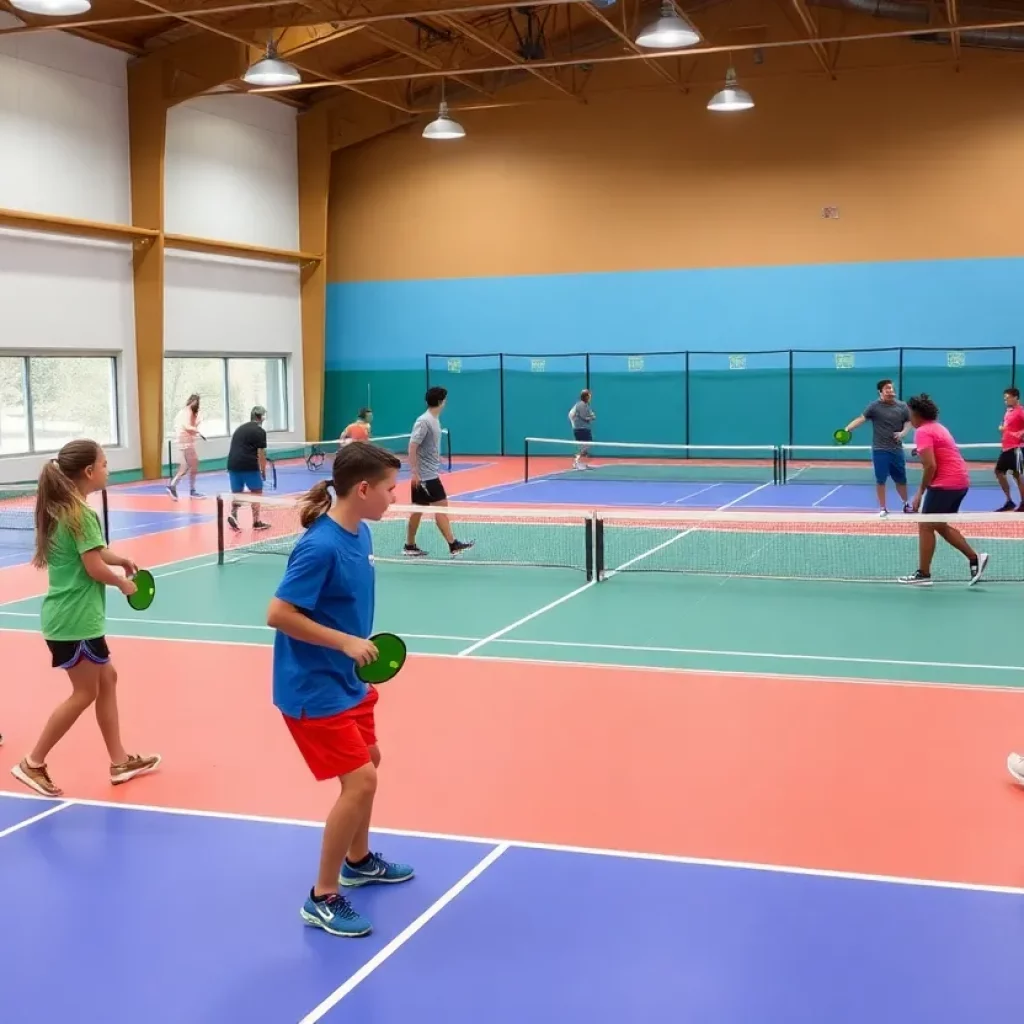 Conceptual image of an indoor pickleball facility with players