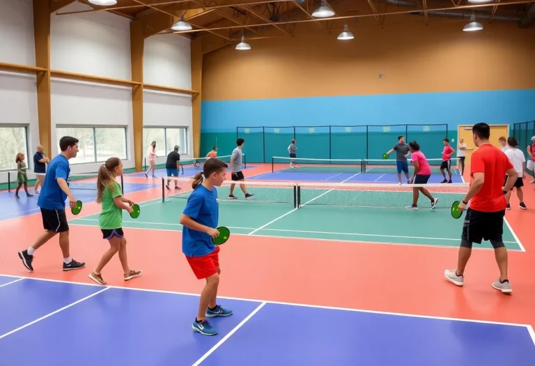 Conceptual image of an indoor pickleball facility with players
