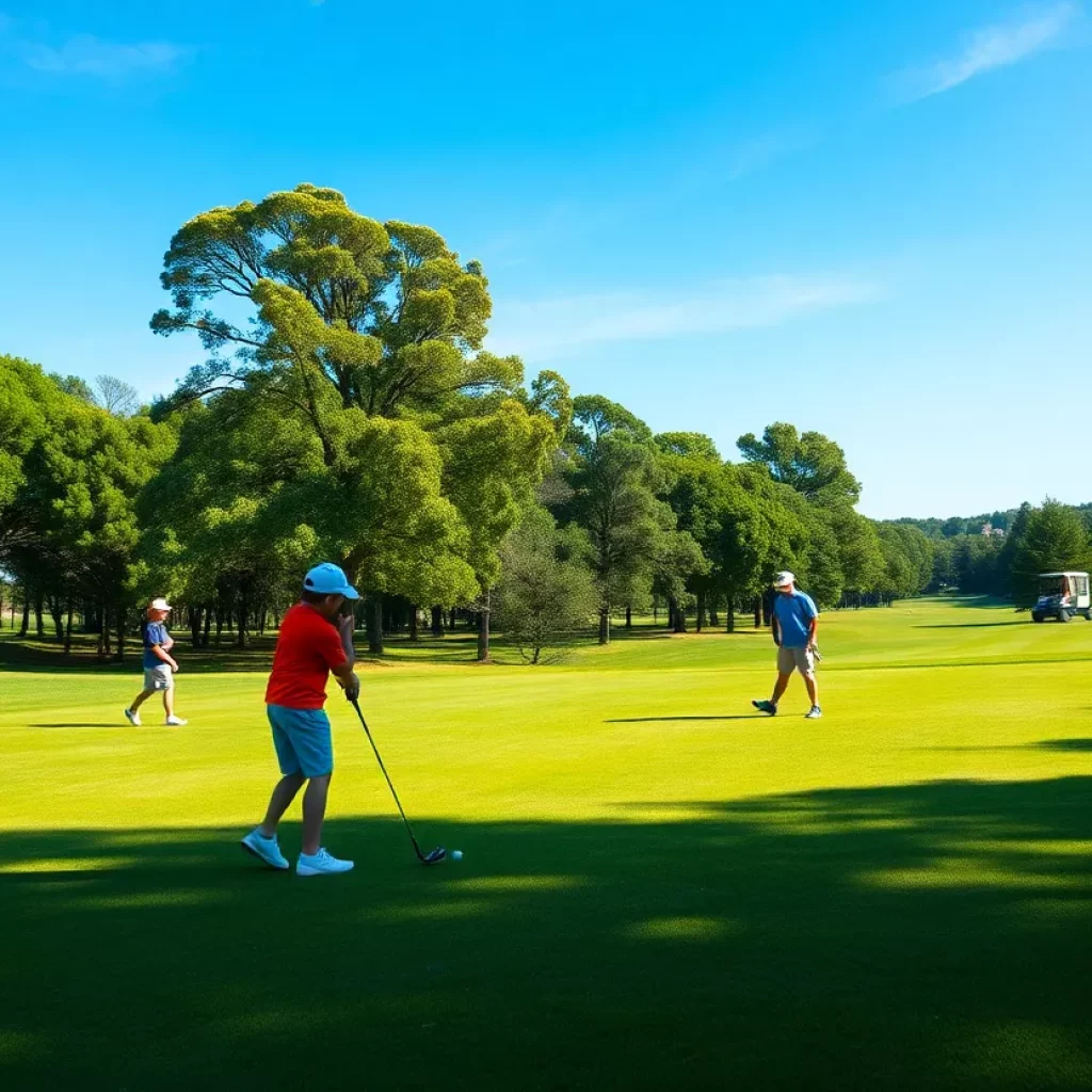 Junior golfers practicing on a golf course