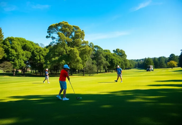 Junior golfers practicing on a golf course