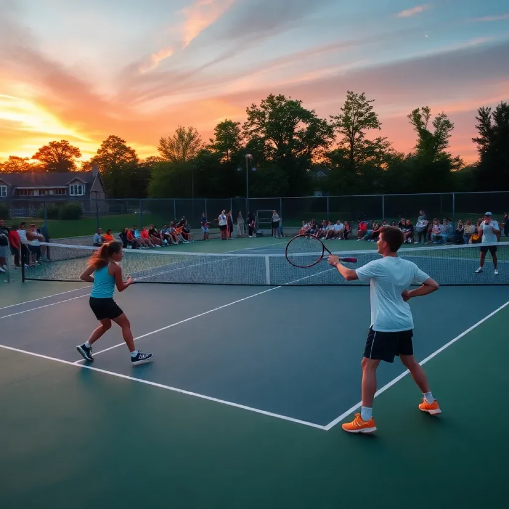 High school tennis players competing during a match in Pipestone.