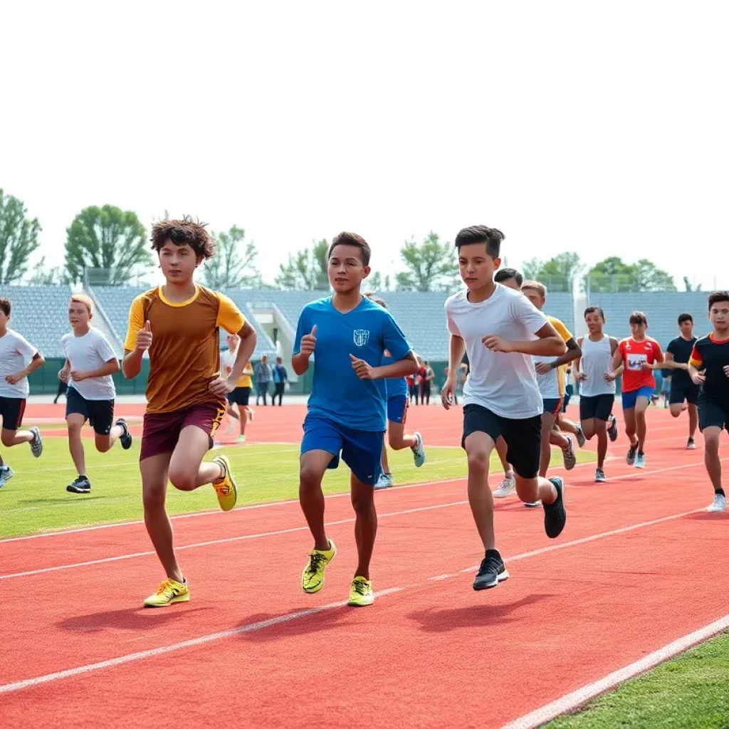Purdue Poly athletes practicing track and field in various locations.