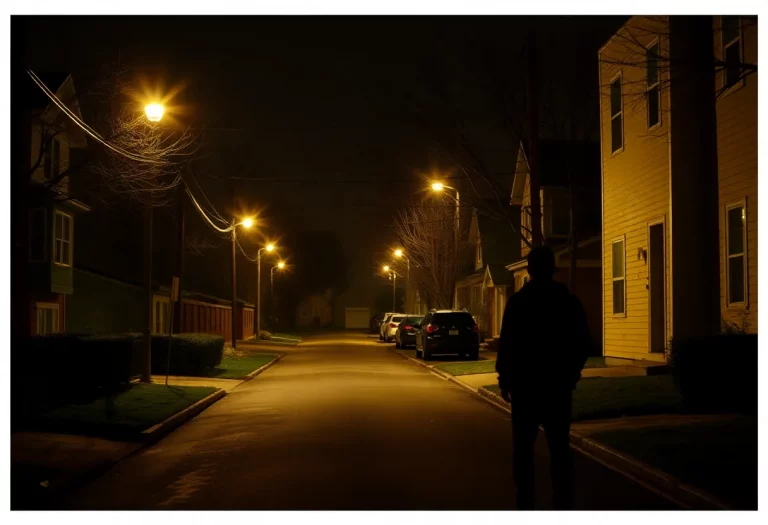 Silent neighborhood street during night reflecting on a tragic incident