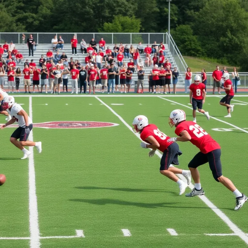 Ravenwood High School players practicing on the football field