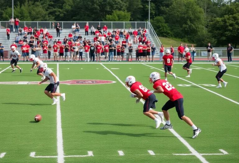 Ravenwood High School players practicing on the football field