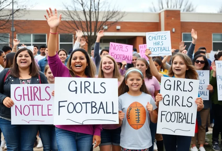 Parents and students rally for girls flag football team at Redwood High School.