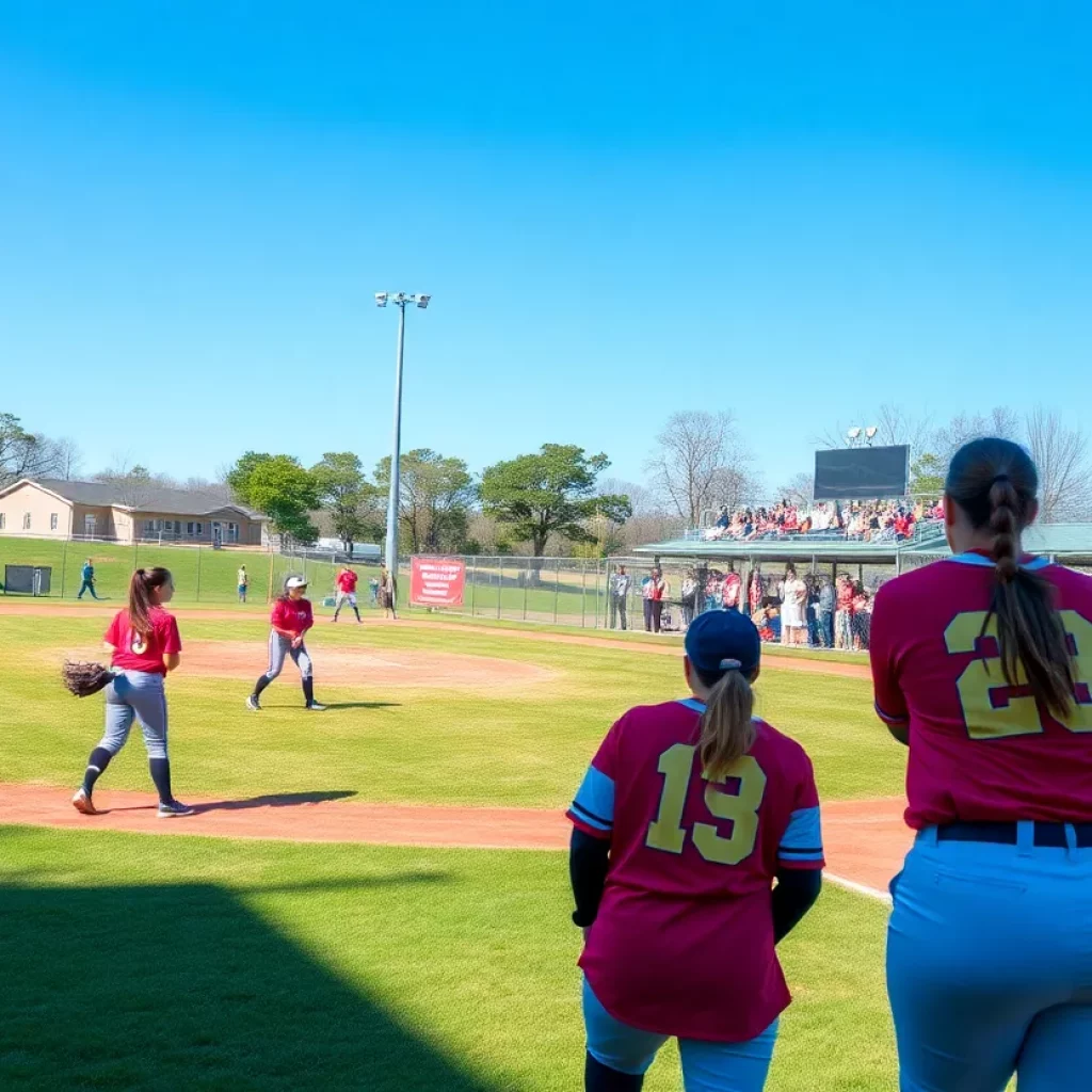 High school softball players in action on a field