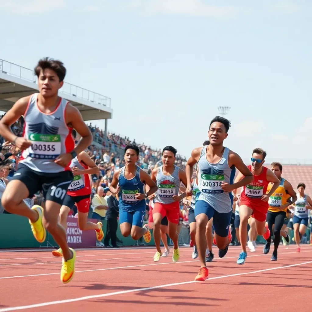 Ripon High School track and field athletes competing in a relay race