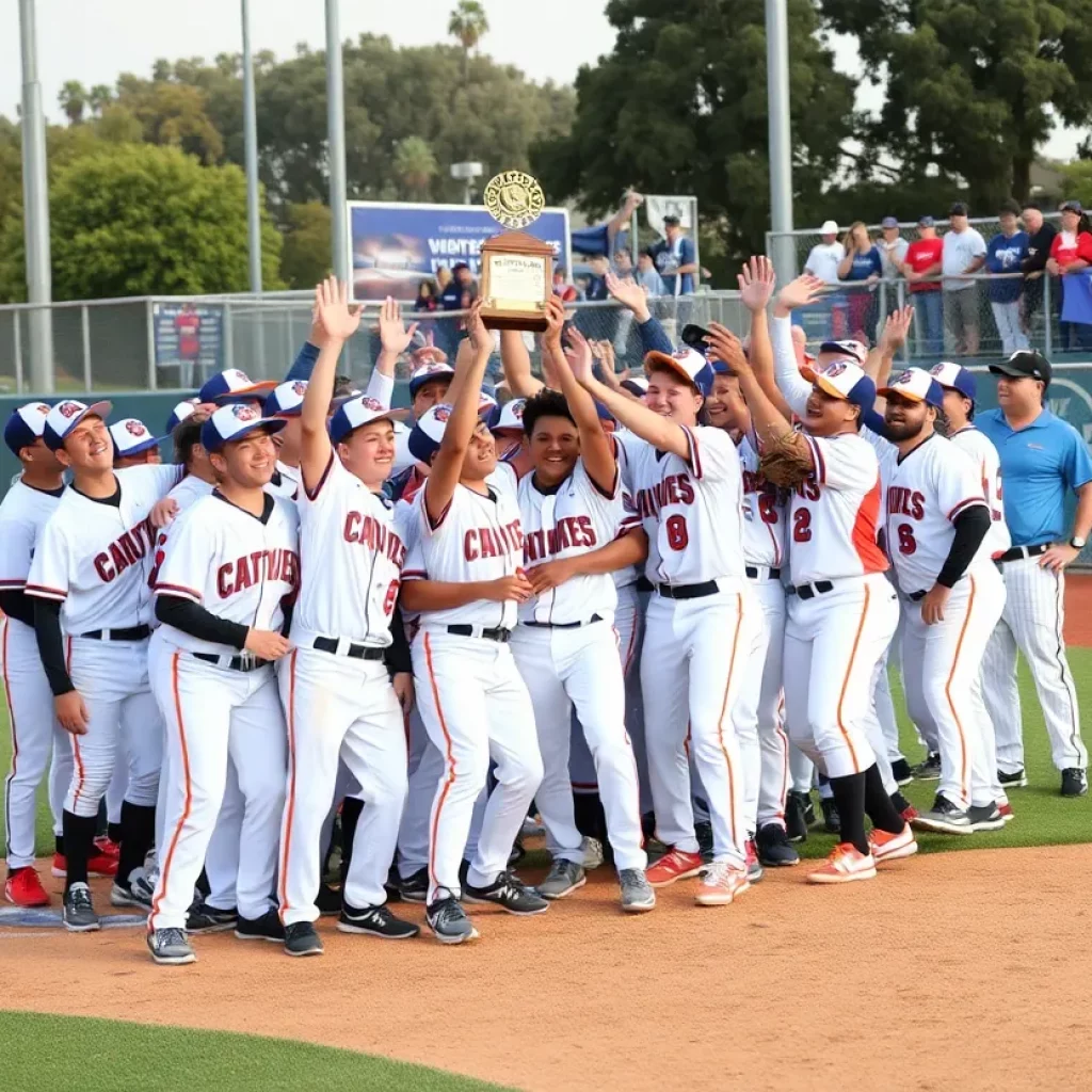 Roseville High School Tigers celebrating CIF championship win