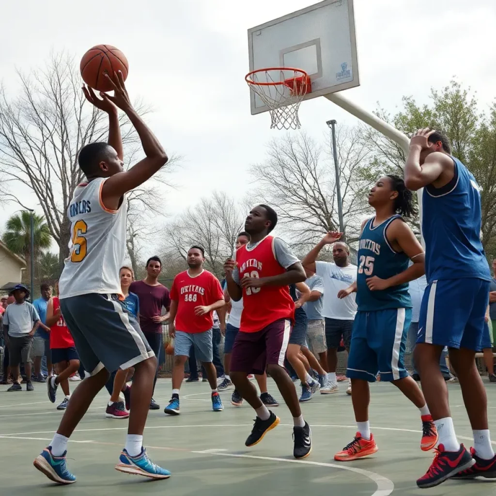 Local basketball players showcasing teamwork and skill on the court.