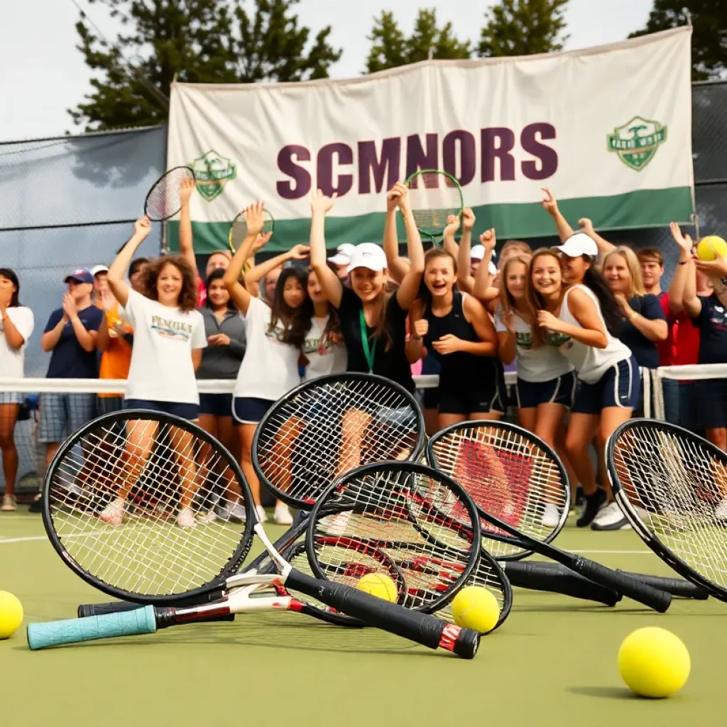 Sartell Boys' Tennis team celebrating their historic victory