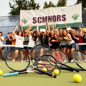 Sartell Boys' Tennis team celebrating their historic victory