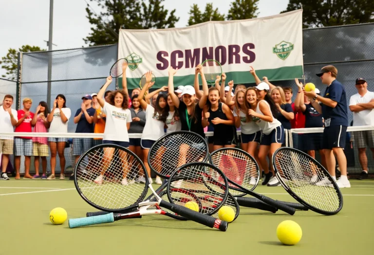 Sartell Boys' Tennis team celebrating their historic victory