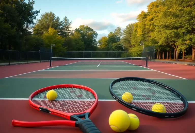 Tennis court at Saucon Valley High School with equipment