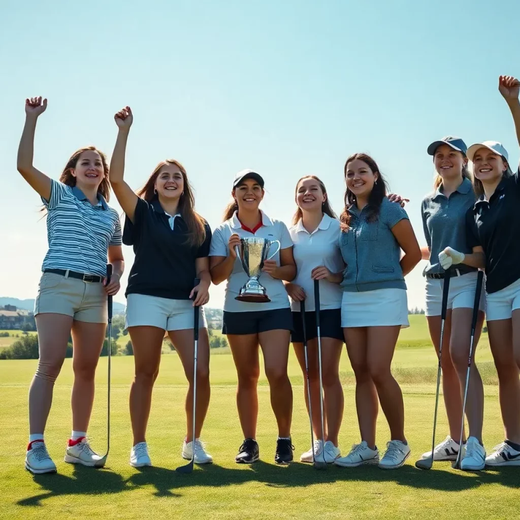 Girls golf team celebrating their championship win