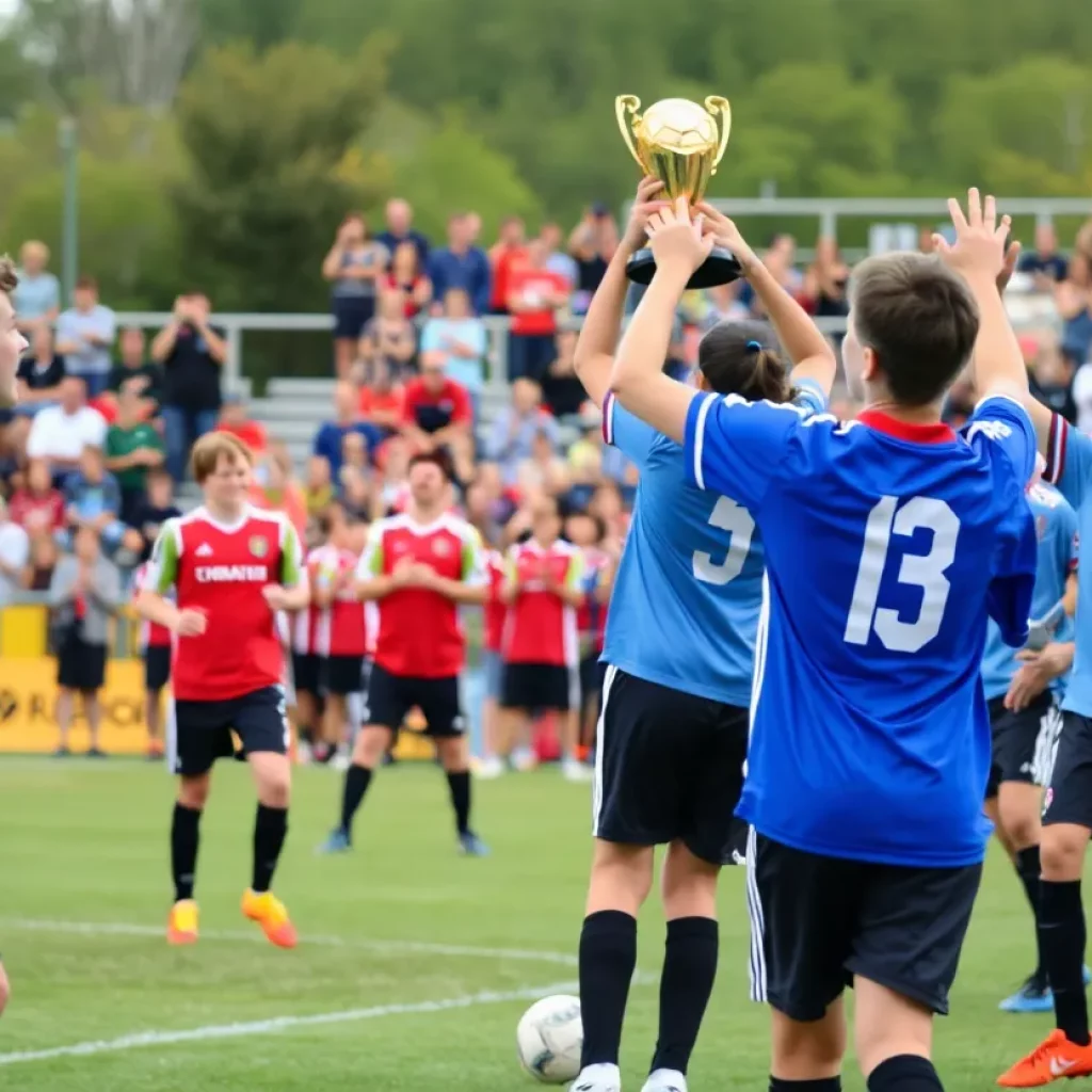 Schuyler soccer players celebrating their championship victory