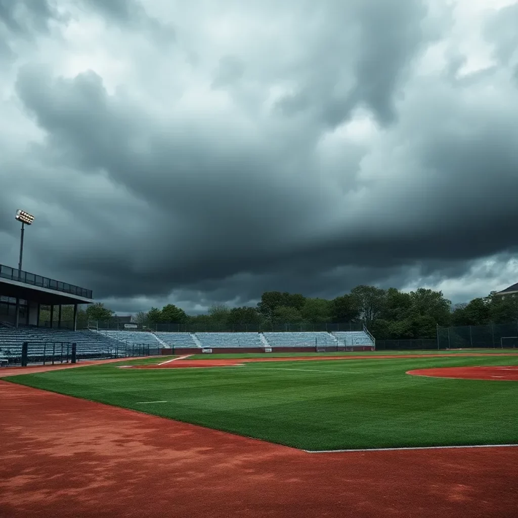 Rainy high school baseball and softball field in Schuylkill County