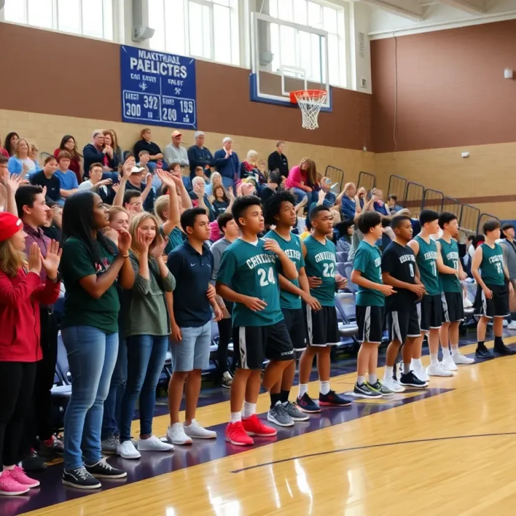 Silas High School basketball court with players and fans