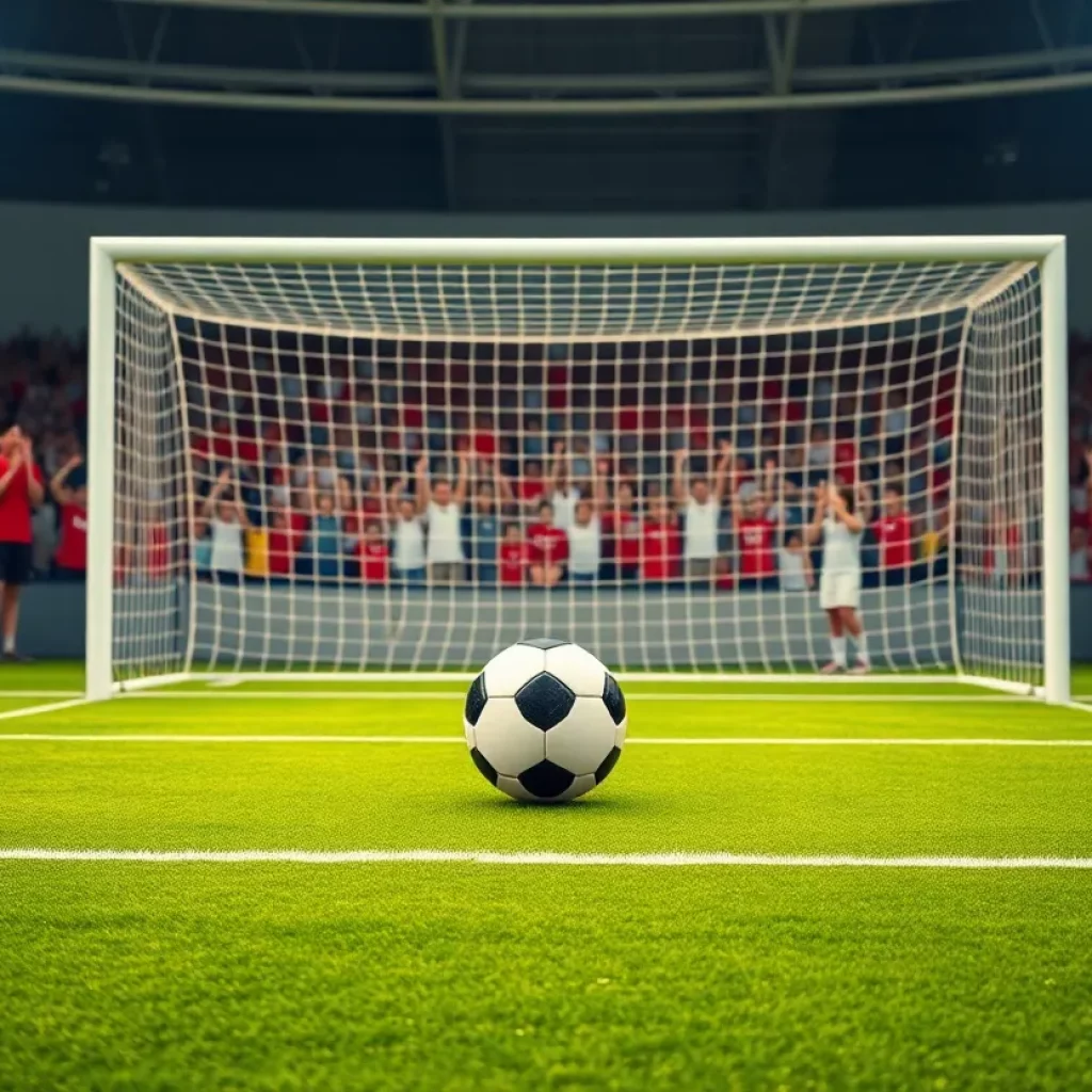 Vibrant soccer field with a ball in the center