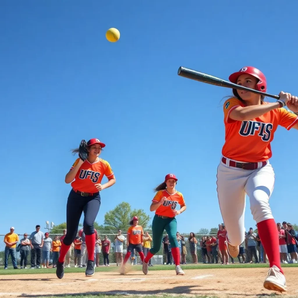 Action shot of a high school softball game in the Southland region
