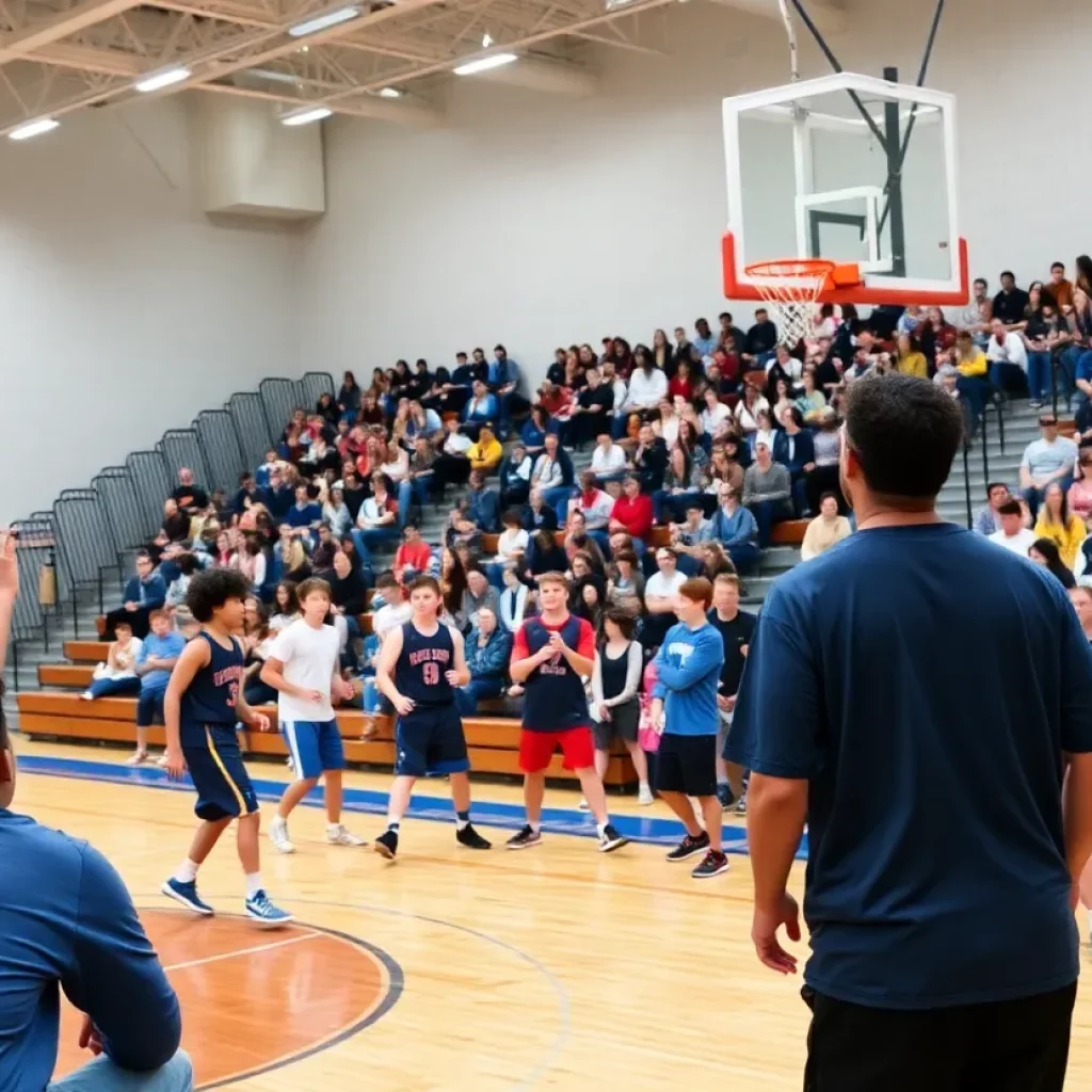 Springdale High School boys basketball team practicing on court