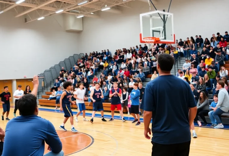 Springdale High School boys basketball team practicing on court