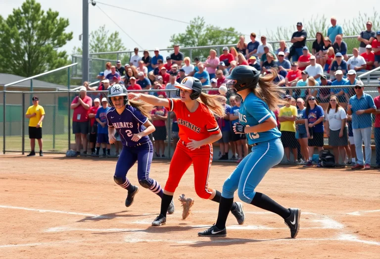 St. John Vianney softball team playing a game on the field