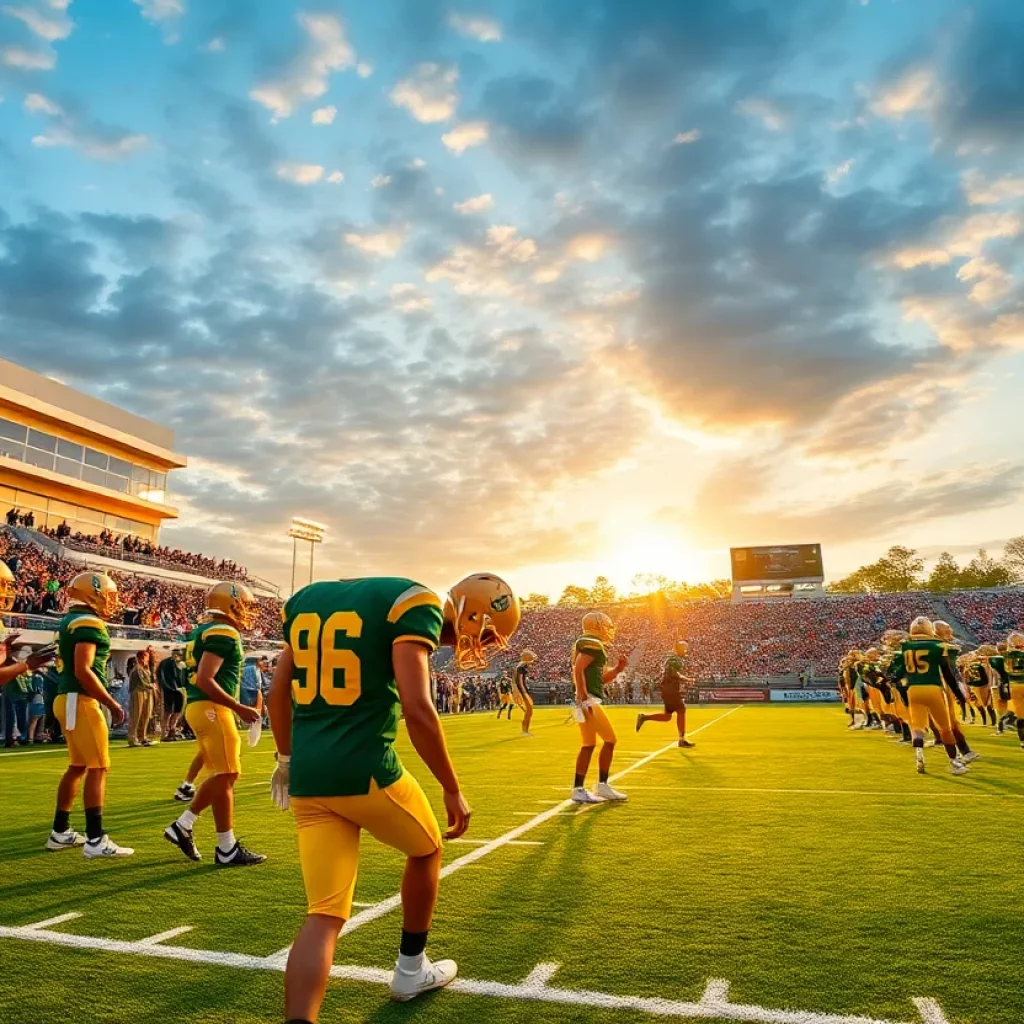 Exciting football action during a high school game featuring St. Joseph Regional Green Knights