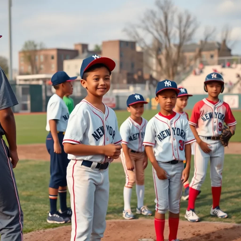 A community event celebrating Staten Island's baseball history with young athletes on a field.