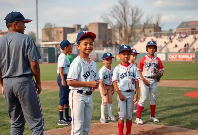 A community event celebrating Staten Island's baseball history with young athletes on a field.