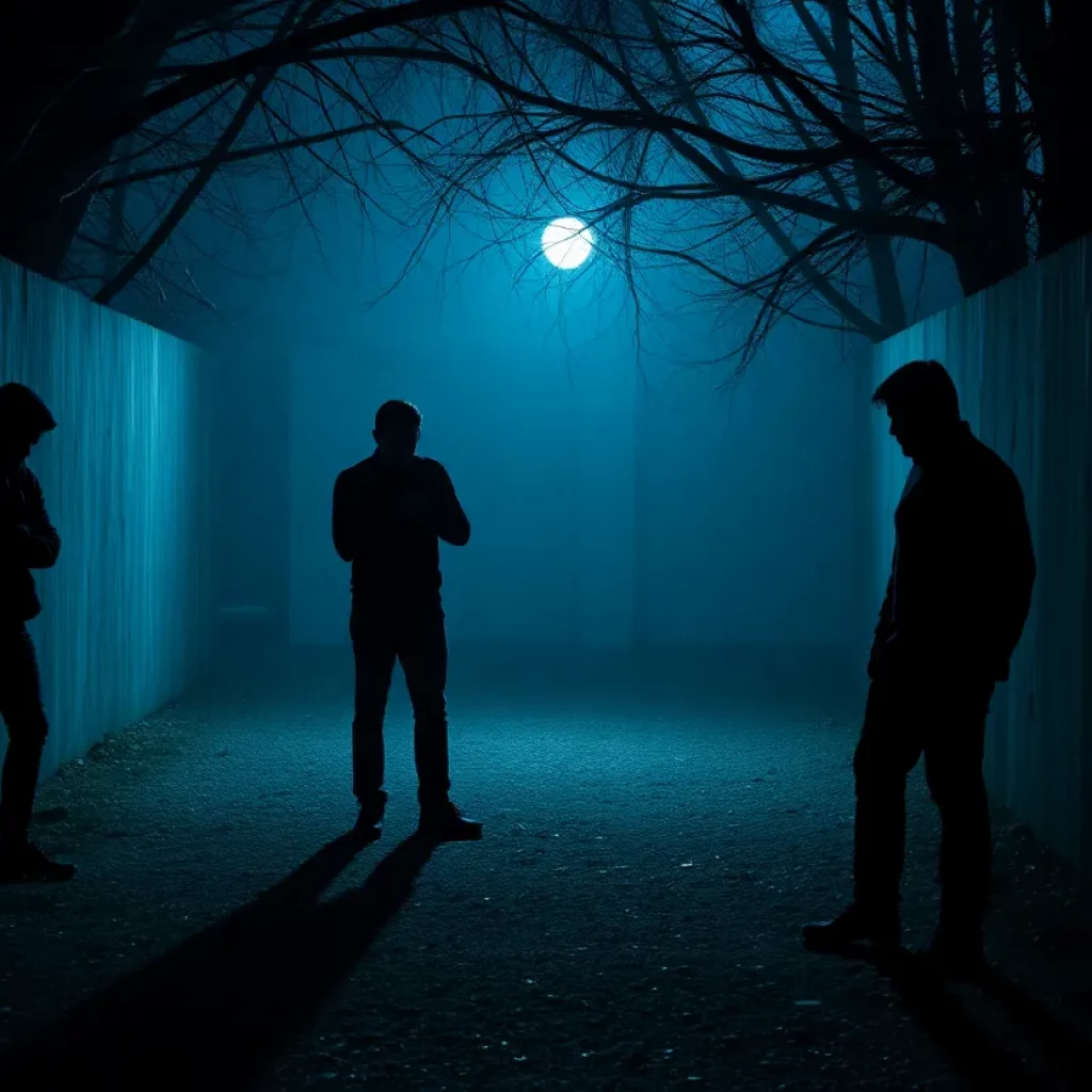 Ambiguous silhouettes in a dark setting representing a kidnapping prank