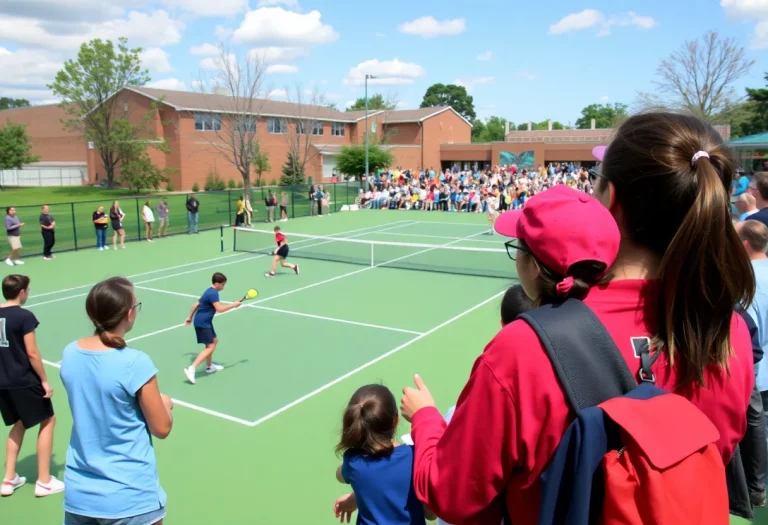 Players competing in the Massachusetts High School Tennis Tournament semifinals at Babson College.