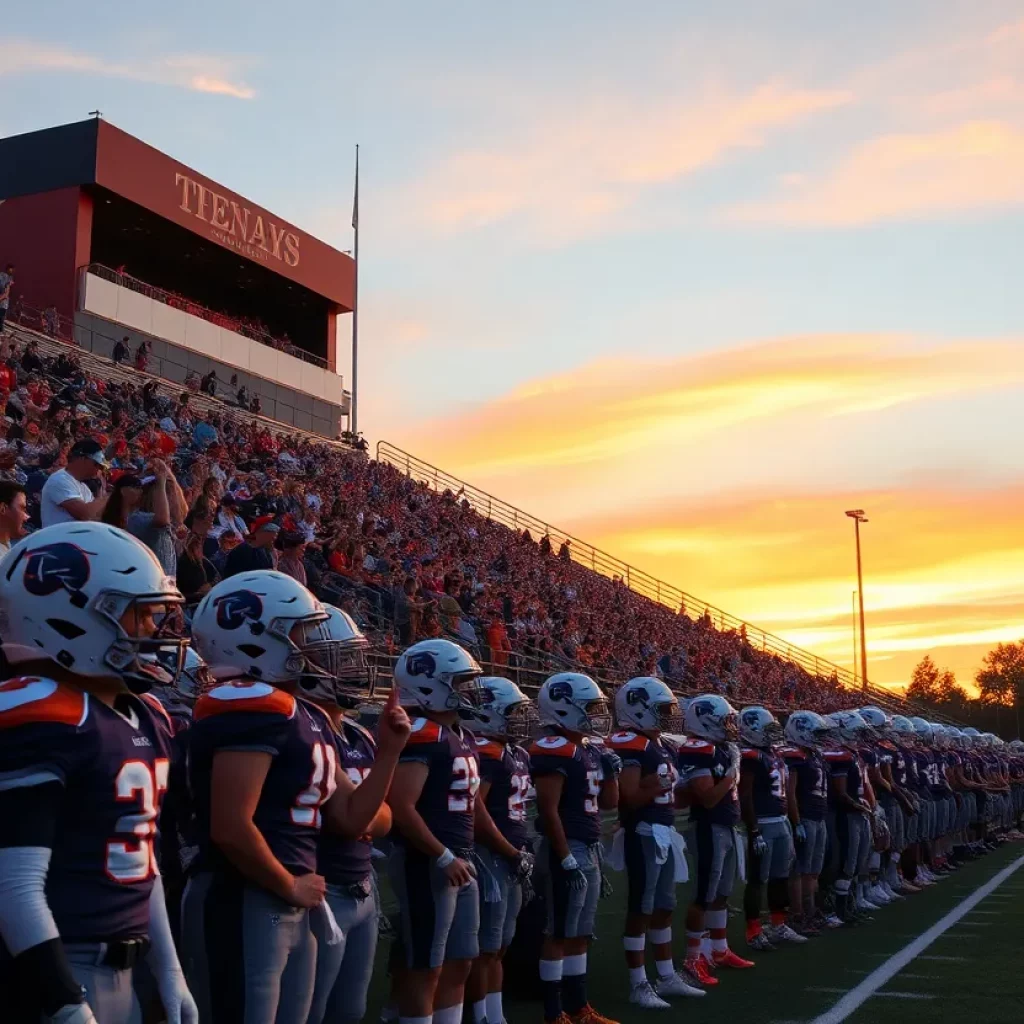 A crowd celebrating a high school football event in Texas.