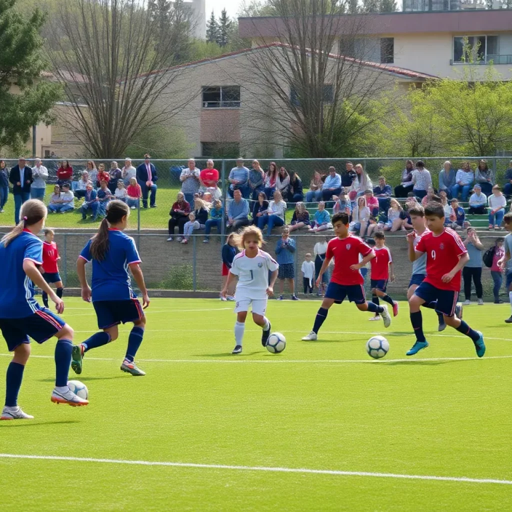High school soccer players practicing on the field