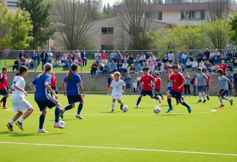 High school soccer players practicing on the field
