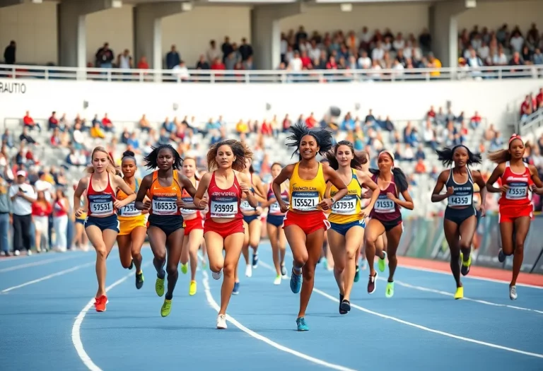 Female runners competing during a track championship.