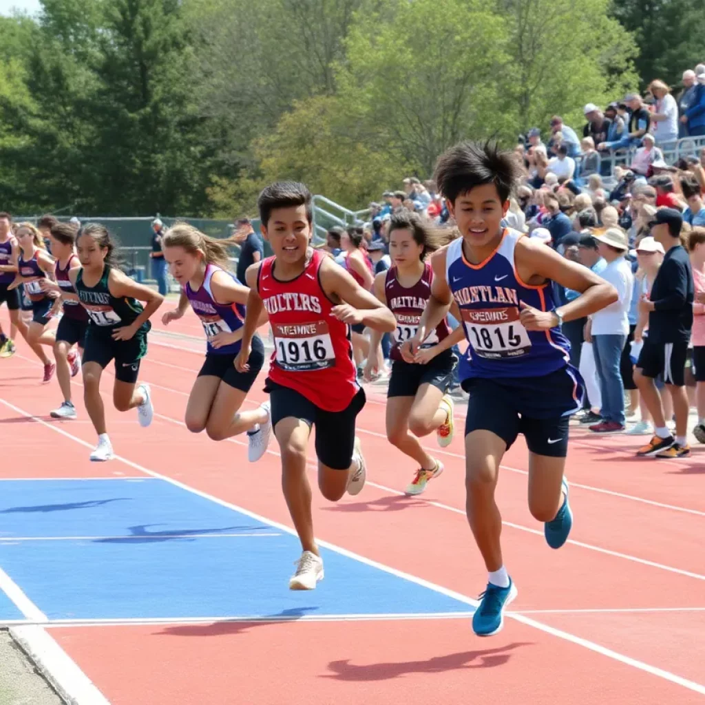 Athletes competing in a high school track and field event