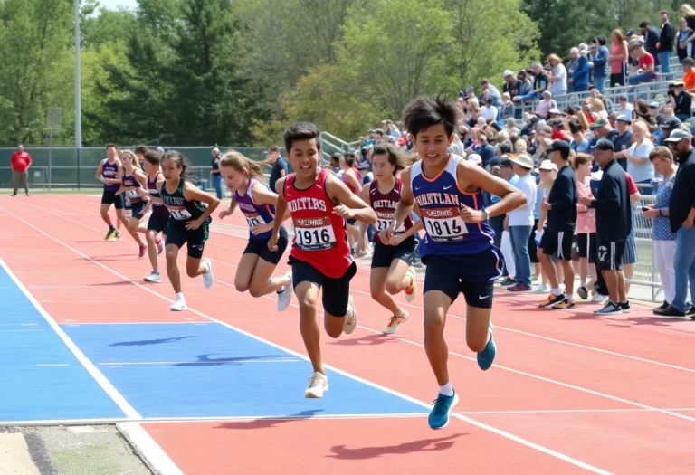 Athletes competing in a high school track and field event